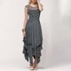 thumbnail image 2 of Vestido largo sexy de mujer con falda irregular de encaje alto y bajo - Cuello en V, mangas con volantes, diseño con bolsillos - Apto para la playa, para llevar de forma informal o para fiestas - A, 2 of 5