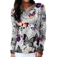 thumbnail image 4 of Camisetas informales para mujer, Tops holgados de manga larga con cuello en V, Tops con estampado de mariposa de dibujos animados, ropa para mujer 2021, 4 of 4