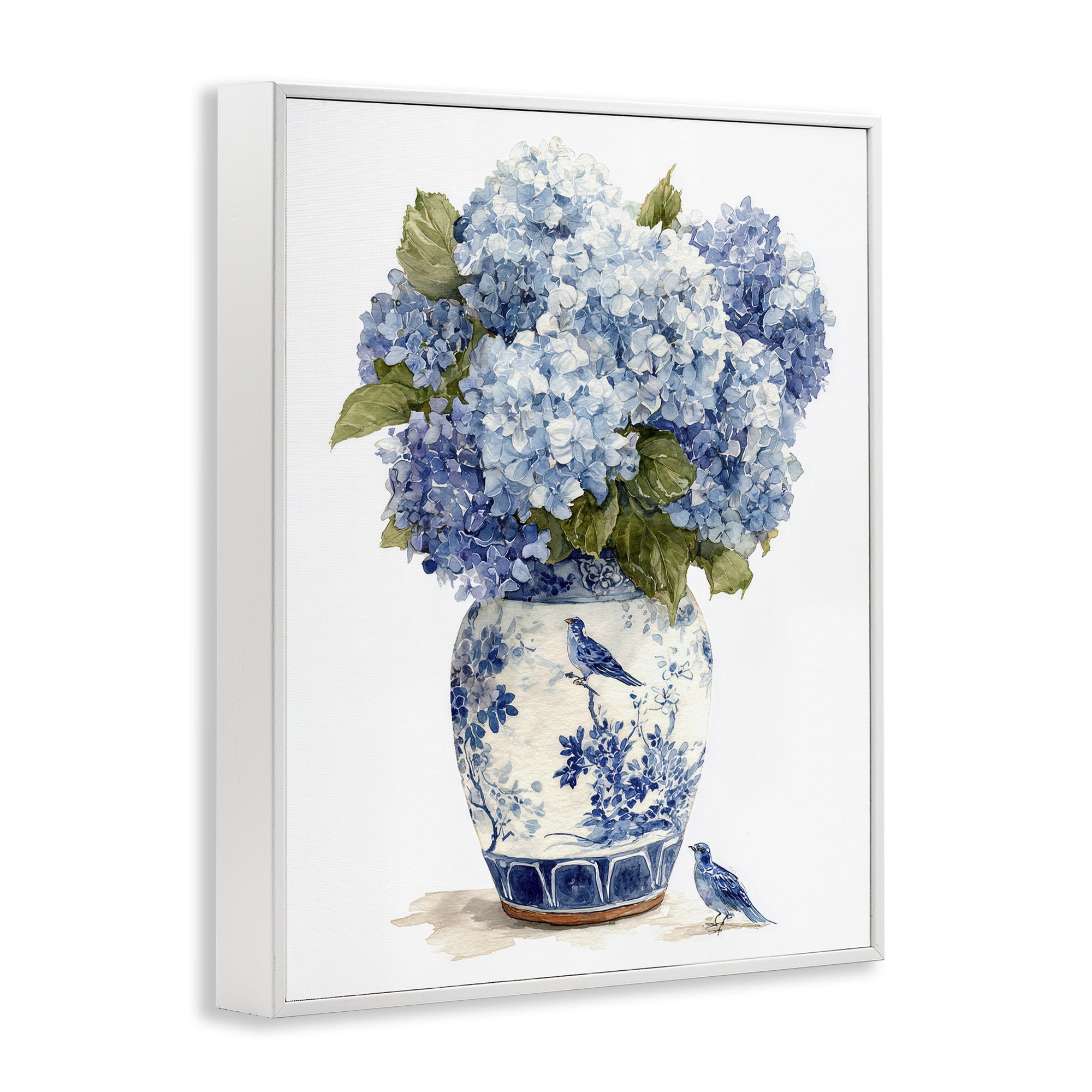 Stupell Industries Blue Bird & Hydrangea Vase White Framed Giclee Art, design by Imagine It Images