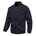 thumbnail image 4 of Men's Casual Bomber Jacket Business Stand Collar Solid Color Casual Baseball Jacket Winter Fall Versatile Short Windbreaker Jacket with Zipper Pockets, 4 of 6