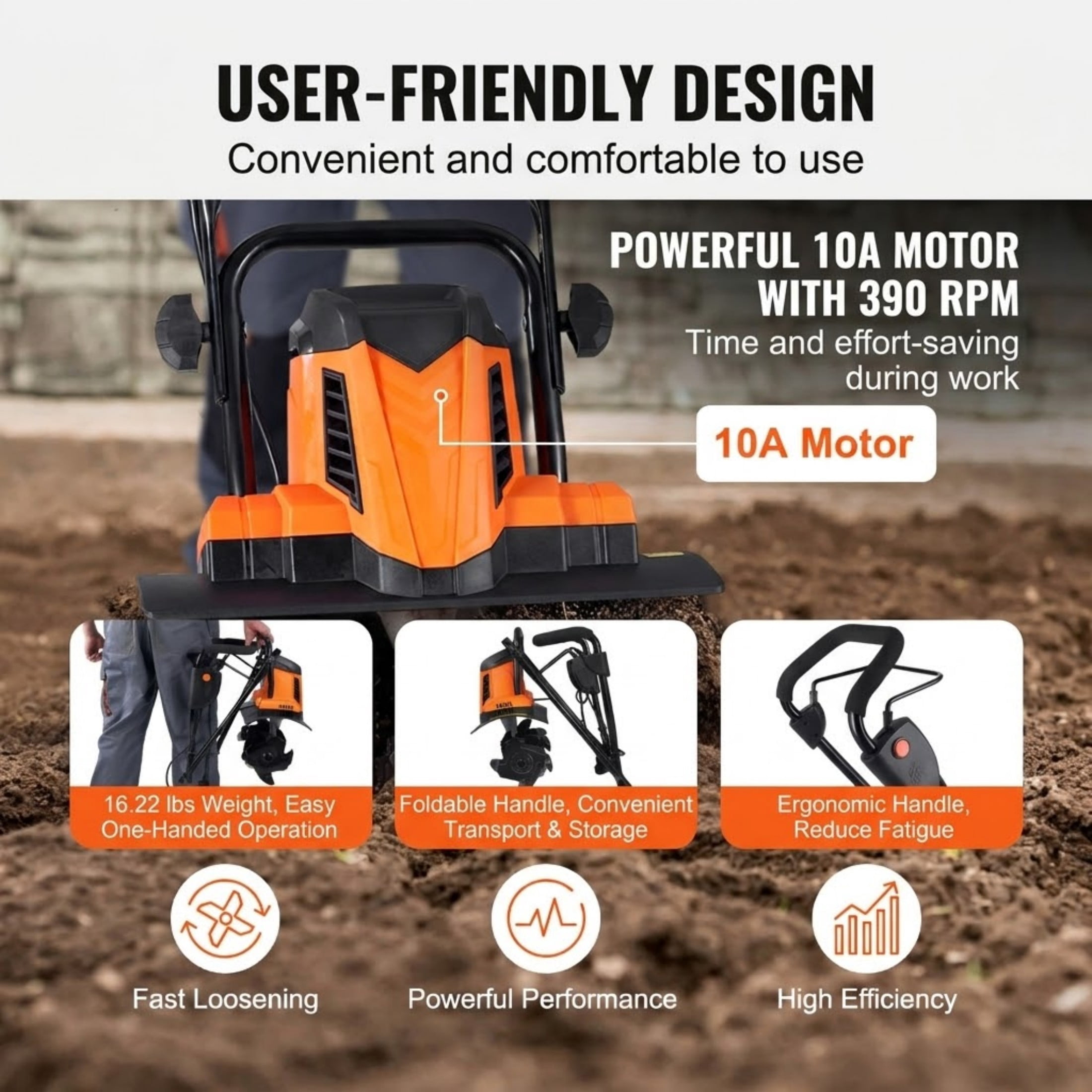 10 Amp Corded Electric Tiller and Cultivator, 14" Tilling Width & 3.94" Tilling Depth, Steel Tines Rototiller for Garden Soil Digging and Lawn Care