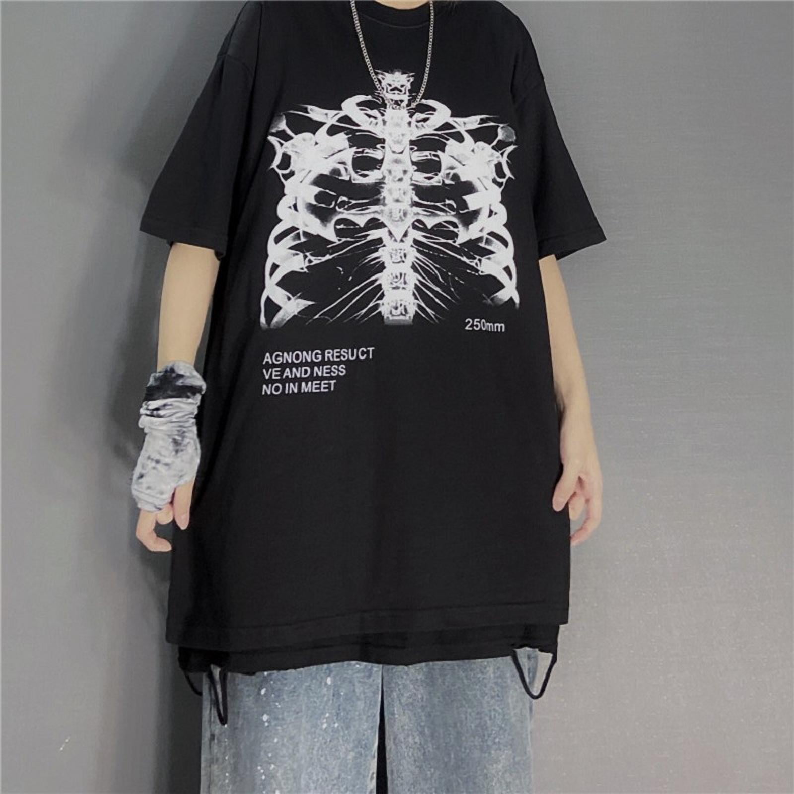 Y2K Ribcage Skeleton Print T-Shirt 