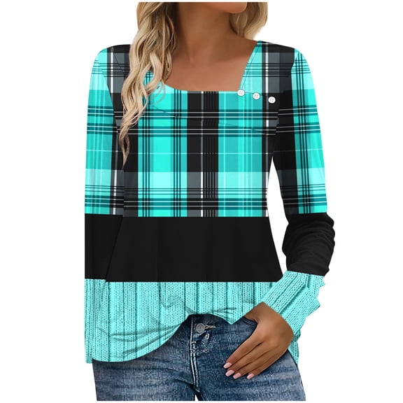 Ashirexll Long Sleeve Shirts for Winter Tops for Casual Printed V-Neck Button Down Fashion T-Shirt Loose Blouse