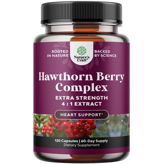Natures Craft Extra Strength Hawthorn Berry Supplement, 4:1 Leaf and Flower Extract, 120 Capsules