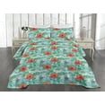 thumbnail image 2 of Ambesonne Tropical Quilted Coverlet 2 Pcs, Aquarelle Botany Hibiscus, Twin Size, Dark Coral Shamrock Green, 2 of 4