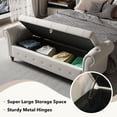 thumbnail image 5 of 63" Wide Storage Bench, Polyester Upholstered End of Bed Bench with Pull Ring Design, Storage Shoe Cabinet Bench with Rolled Arm, Modern Window Bench for Bedroom (Beige), 5 of 14