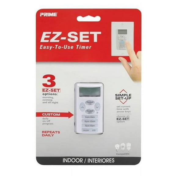 Prime Wire & Cable 3001322 EZ-Set Indoor Digital in Wall Timer, White