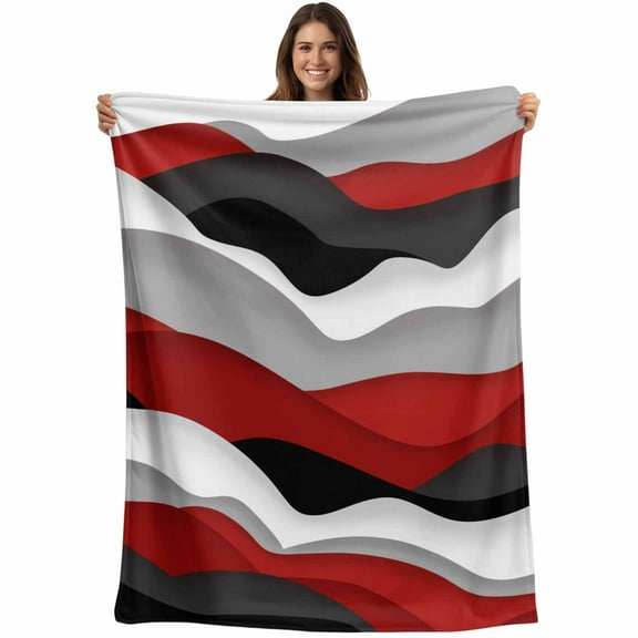 Flannel Fleece Throw Blanket Burgundy Red Gradient Ripple Lightweight Soft Plush Blankets,Abstract Geometric Cozy Warm Throw Blanket for Couch Sofa Bed Car Office All Season Use 40x50in