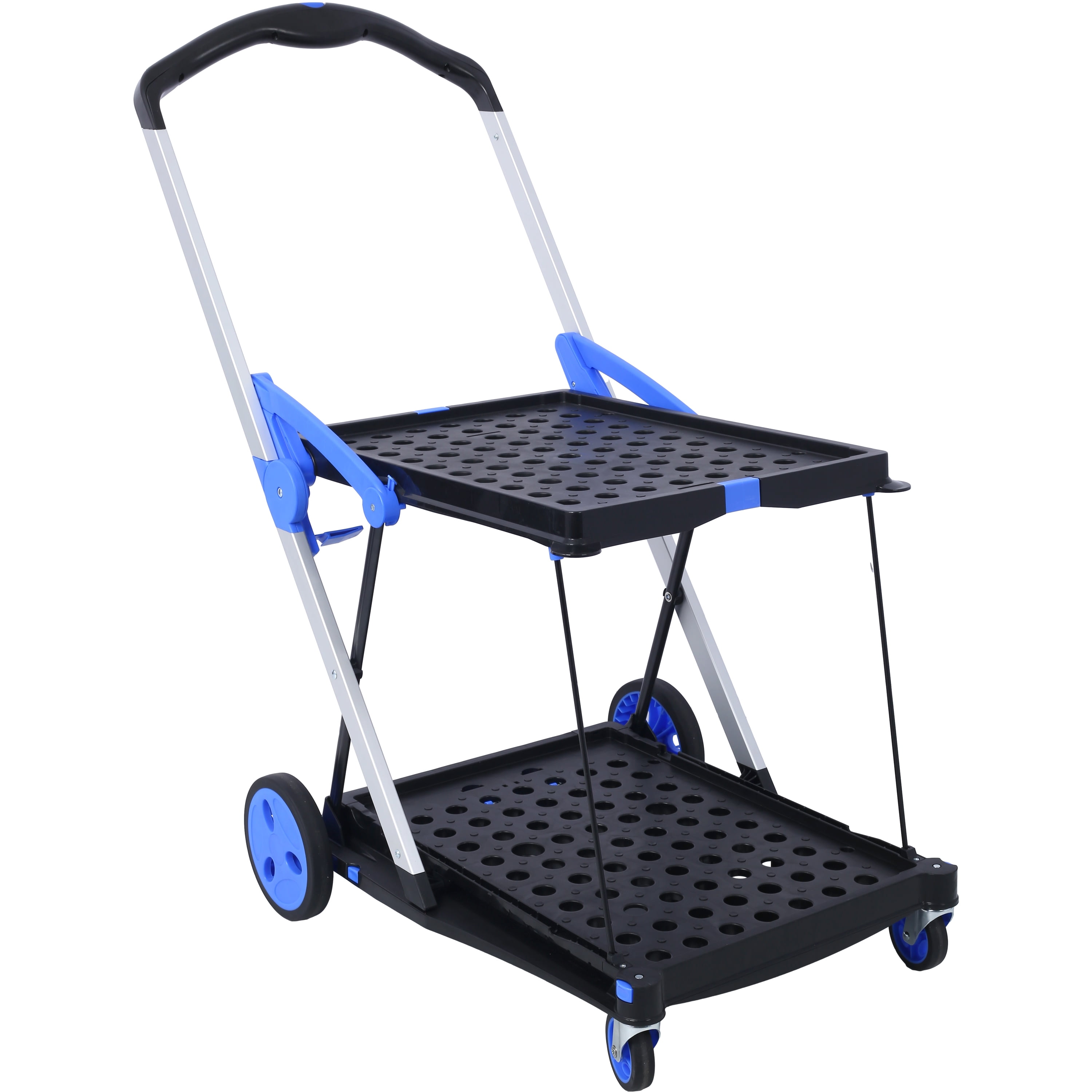Collapsible Utility Cart Multi Use Functional Collapsible Shopping Carts 2-Tier Collapsible Shopping Cart with Baskets Carrito para Supermercado con Ruedas