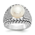 thumbnail image 1 of 925 Sterling Silver FW Cultured Pearl & Diamond Ring Size: 7; for Adults and Teens; for Women and Men, 1 of 6