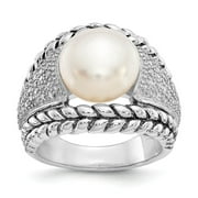 925 Sterling Silver FW Cultured Pearl & Diamond Ring Size: 8; for Adults and Teens; for Women and Men