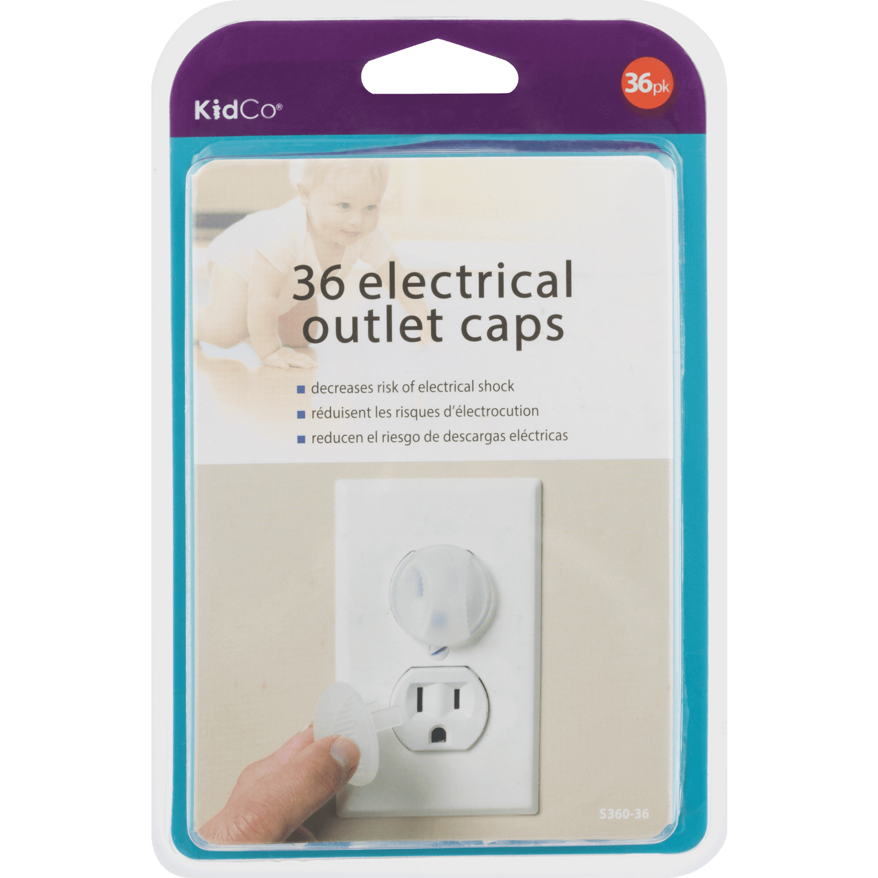 Kidco Child Safety Electrical Outlet Caps, 36 Pack, Clear, Platic