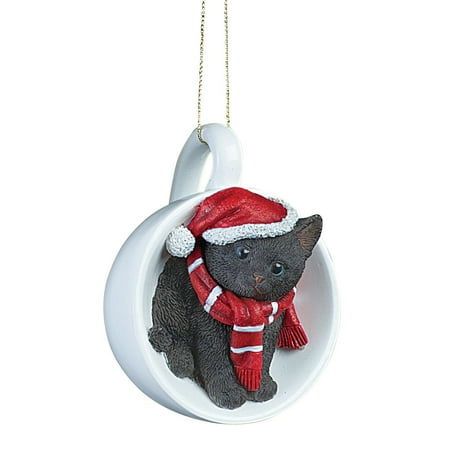  Holiday  Santa Cat in Teacup Christmas  Ornaments  Black 
