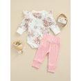 thumbnail image 3 of Honganda Baby Flower Print Round Neck Long Sleeve Romper+ Solid Color Trousers, 3 of 7