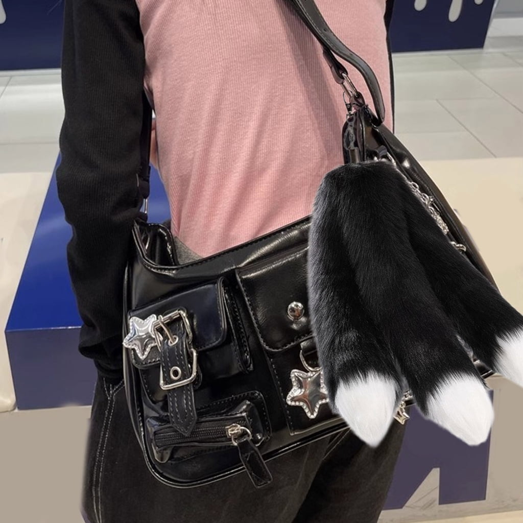 Bottone Lovely Plush Tail Keychain Pendant Soft Hang1ng Ornament Pendant Keyring Backpack Decoration Tail Charm Jewelry