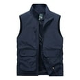 thumbnail image 2 of Aueoeo Men's Work Clothes Jacket Solid Color Stand Collar Multiple Pockets Outdoor Sports Photography Leisure Coat Lightweight Warm Zip Up Polar Vests Outerwear with Zipper Pockets On Clearance, 2 of 3