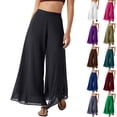thumbnail image 2 of Women's Chiffon Pants Dressy High Waist Flowy Palazzo Pants Summer Boho Wide Leg Casual Trousers White S, 2 of 7