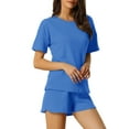 thumbnail image 4 of INSPIRE CHIC Women's Lounge Sets Waffle Outfits T-shirt with Shorts Loungewear Jogger Sweatsuits with Pockets L Blue-1, 4 of 6