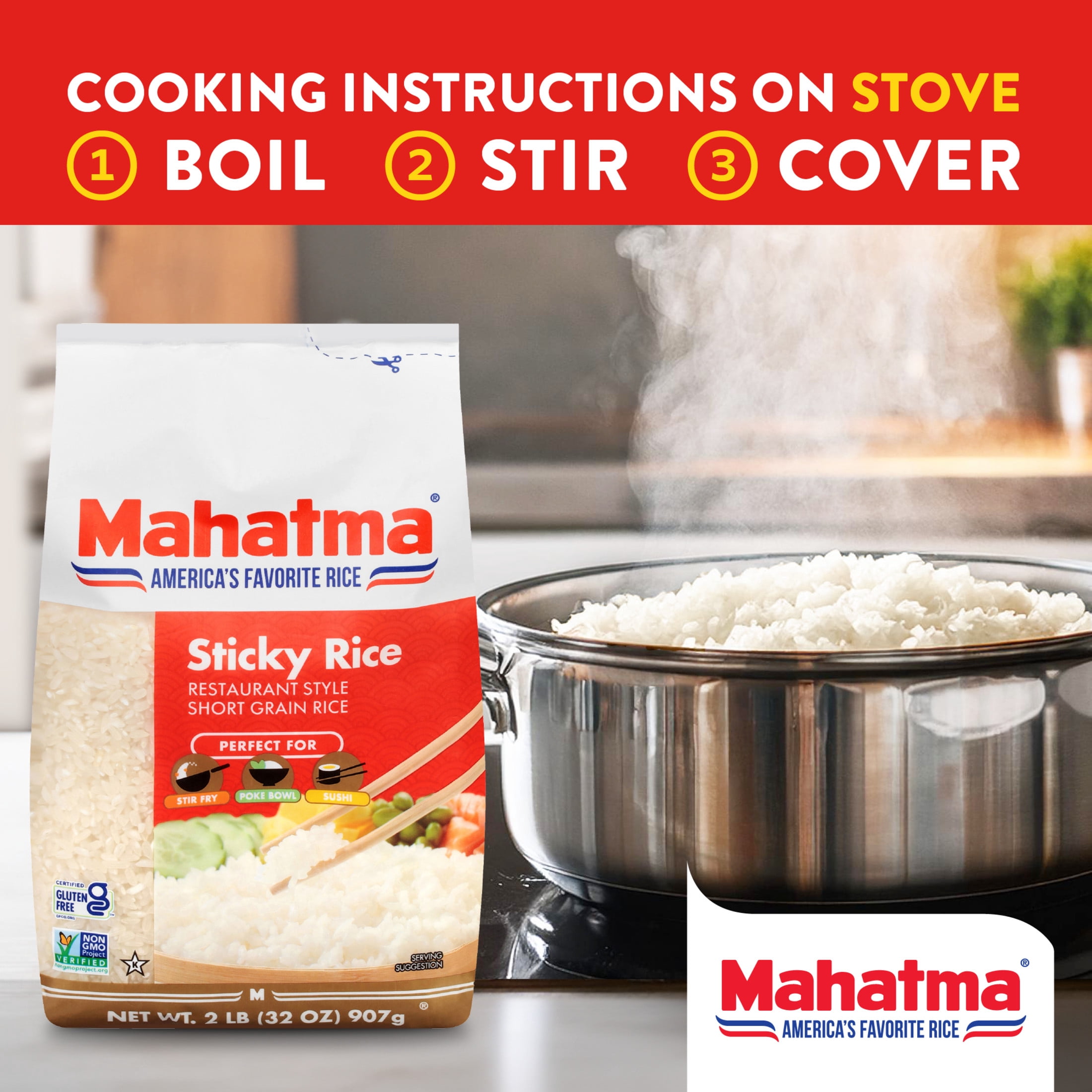 (2 pack) Mahatma Sticky Rice, Gluten Free, 2 lb Bag