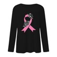 thumbnail image 3 of MKLEKYY Hauts Peplum pour Femmes T-Shirt Décontracté Col Rond Mois de Prévention du Cancer Mois de Sensibilisation Internationale Imprimé Manches Longues, 3 of 3