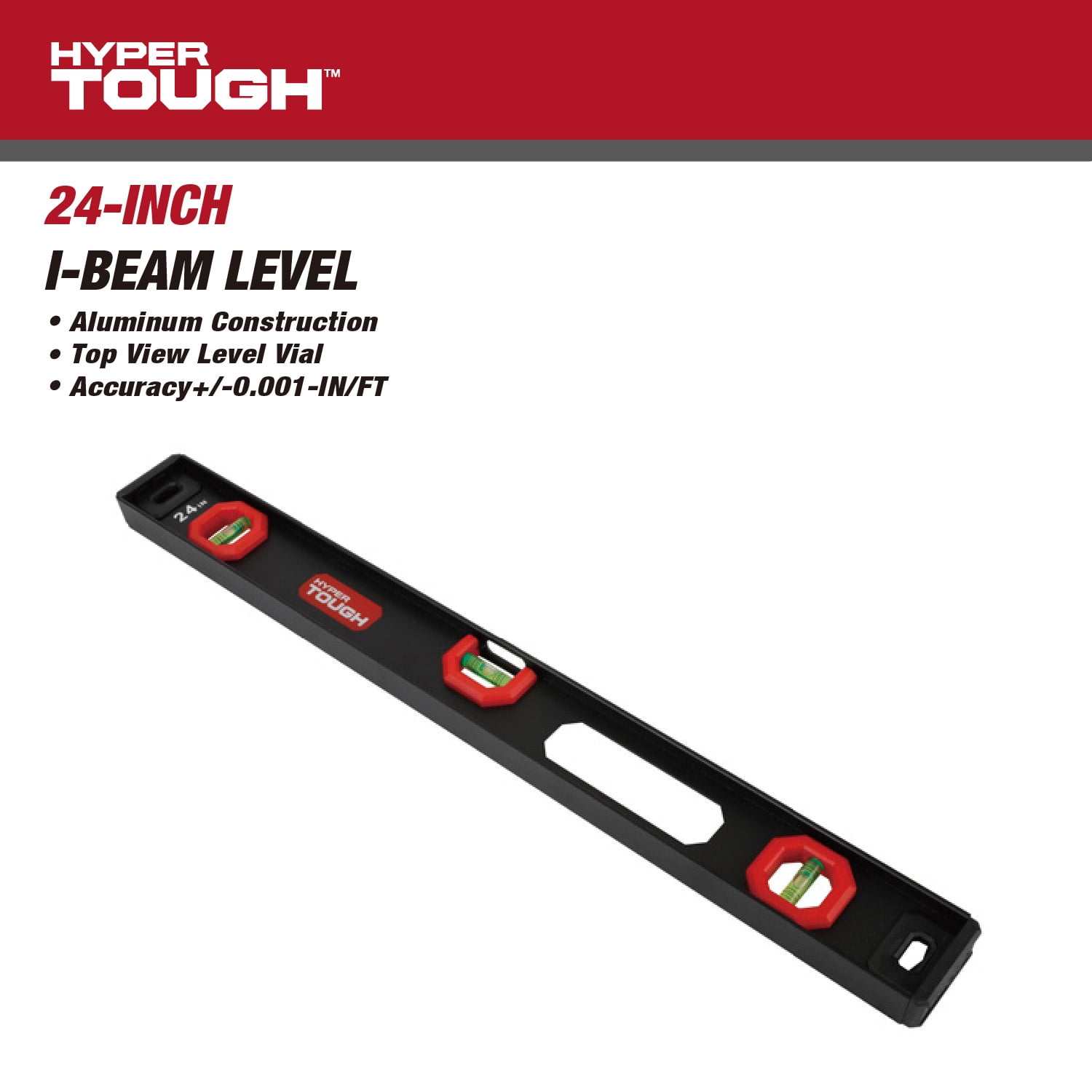 Hyper Tough 24-inch Heavy Duty 3 Vial Box Beam Level