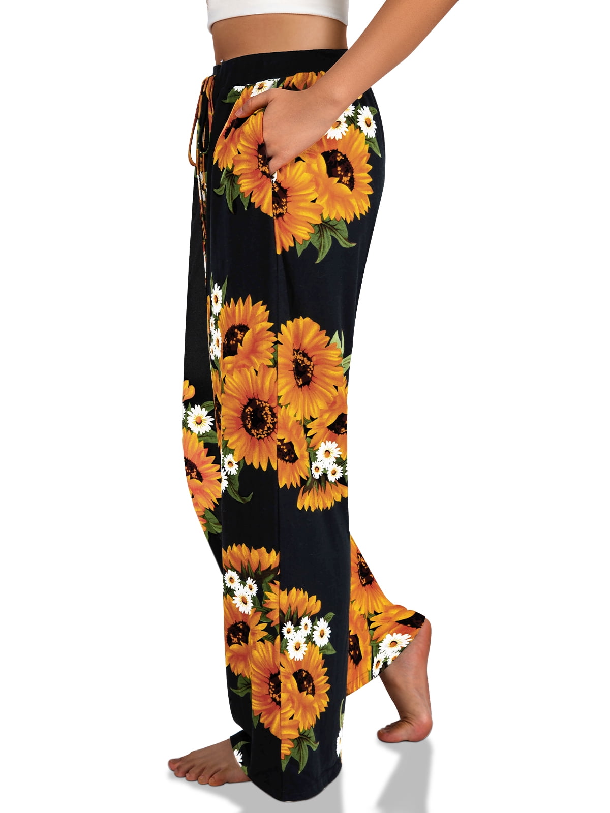 LETDIOSTO Women's Comfy Casual Pants Floral Print Stretch Wide Leg