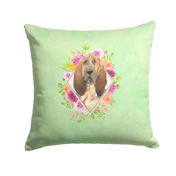 Carolines Treasures CK4419PW1414 Bloodhound Green Flowers Fabric Decorative Pillow  14Hx14W multicolor