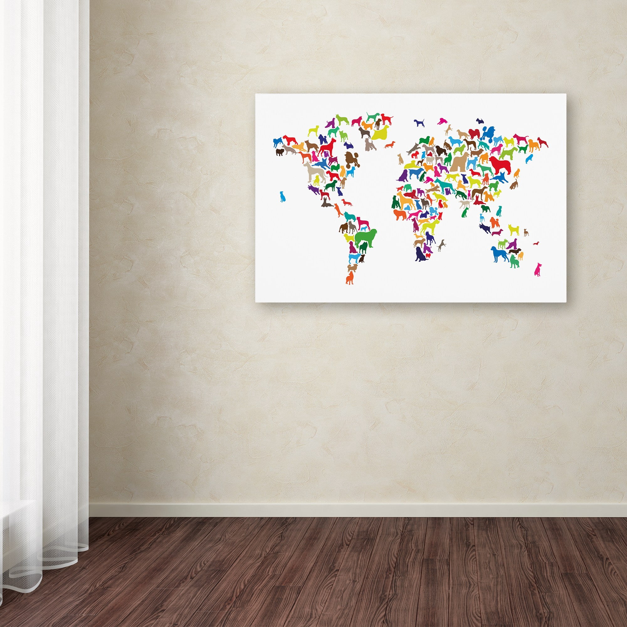 Trademark Fine Art "World Map of Dogs 2" Canvas Art by Michael Tompsett