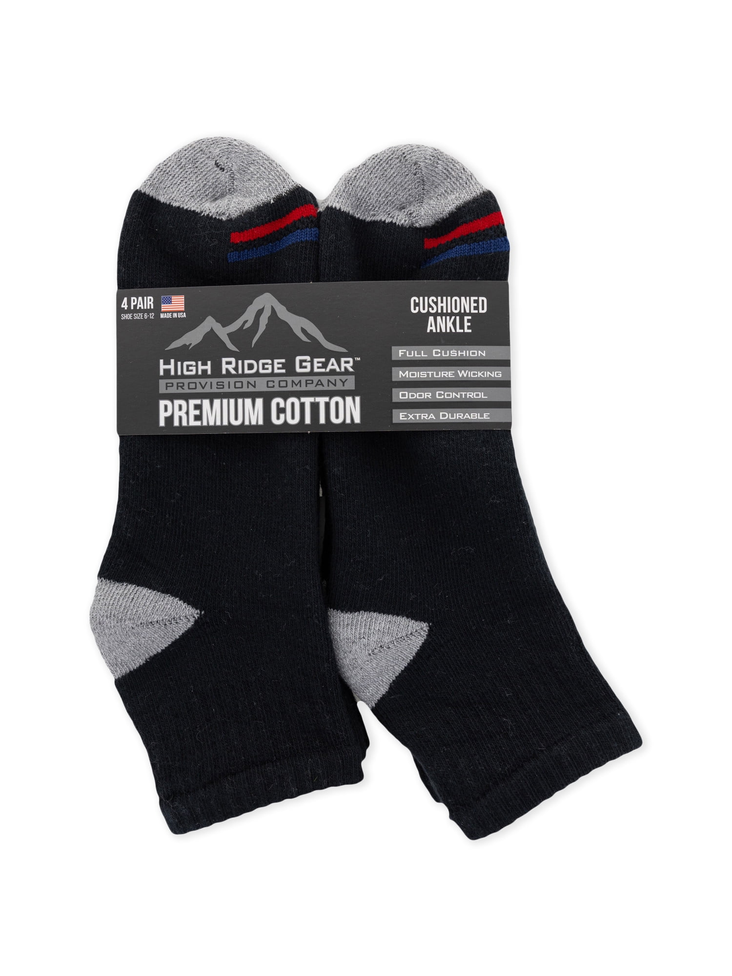 High Ridge Gear Men's Premium Cotton Ankle Socks, 4 Pack