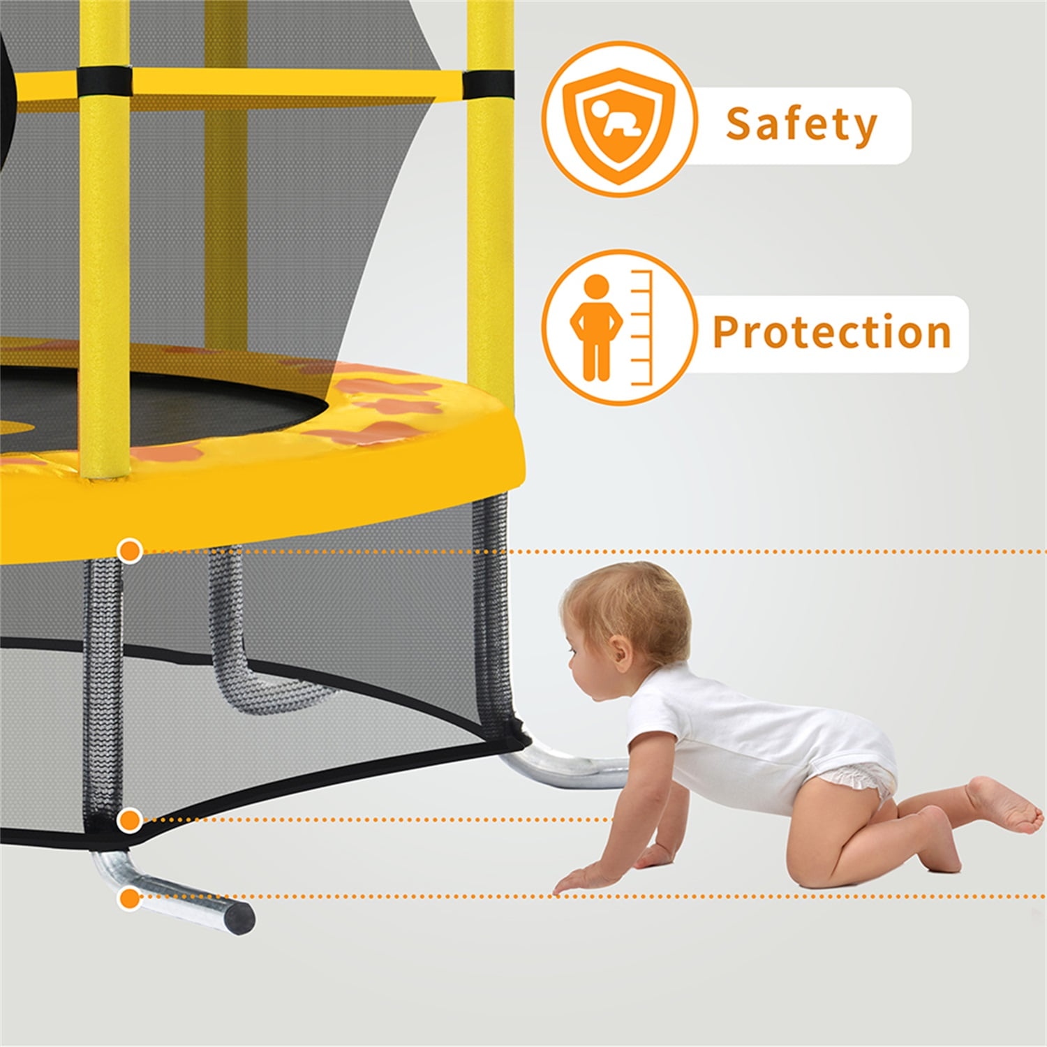Private Jungle 55 InchTrampoline for Kids, Mini Trampoline with Enclosure Net and with Water Sprinkler for Toddler Exercise Birthday Gifts - Yellow