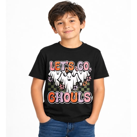 Halloween Cute Ghosts and Pumpkins T-Shirt for Boys, Cute Graphic Short Sleeve Shirt for Autumn Seasonal Wear
