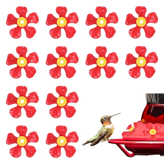 Uxcell 12-Pack Hummingbird Feeder Replacement Flowers, Plastic Hummingbird Feeding Parts Feeding Ports [Red]