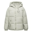 thumbnail image 6 of Crunowin Women Puffer Coat, Solid Color Long Sleeve Cotton Padded Hooded Pocket Winter Parka Coat White M, 6 of 6