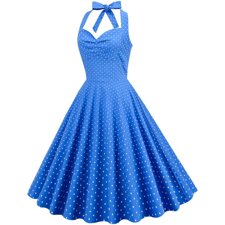 60s blue dress Yydgh Women's 50s Vintage Halter Polka Dot Cocktail Corset Dress Prom Tea Party Wedding A Line Swing Dress for Women XXL, Size: 2XL tight lace Homecoming Dresses AW Chanel Multi Color Color:Red Plaid