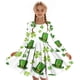 thumbnail image 3 of Vestido de manga larga con cuello redondo para niñas, vestido elástico de manga larga, corte A, estilo patinador con volantes, vestido de recital escolar, vestido de manga larga con cuello redondo par, 3 of 5