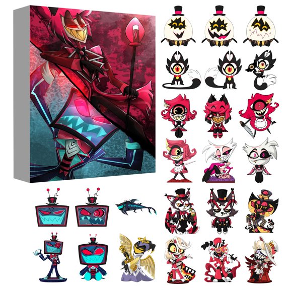 Festive Character Advent Calendar Blind Box with Hidden 2d Acrylic Figurines for Daily Surprise Unboxing and Festive Holiday Decor (Black-26cm)