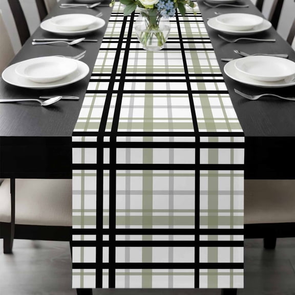 Sage Green Black Plaid Table Runner 48 Inches Long, Farmhouse Green Black Checkered Kitchen Coffee Dining Table Decoration for Home Party Birthday Wedding Home Decor 13x48 Inches