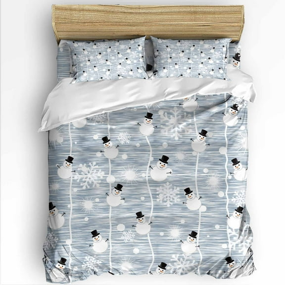 Christmas Winter Snowman Queen Size Comforter Set, Xmas Snowflakes Blue Patches Soft Bedding for All Seasons, 4 Pcs Bed Set with 1Comforter (90"x92") ,1 Sheet(94"x116"), 2 Pillowcases (19"x29")