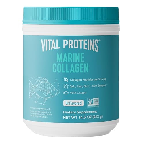 Vital Proteins Suplemento en polvo de péptidos de colágeno marino para piel, cabello, uñas, colágeno hidrolizado, 0.42 oz por porción, bote de 14.5 oz