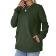 thumbnail image 3 of Women’s Long Sleeve Loose Crewneck Pullover Sweatshirt With Pockets, Soft Lightweight Casual Top for Autumn Winter Everyday Wear Army Green, 3 of 5