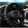 thumbnail image 6 of 1 Pack 15 Inches Elastic Stretch Leather Car Steering Wheel Cover, Bling Diamond Vehicle Decor Accessories for Most Vehicles, Black, 6 of 12