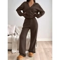 thumbnail image 4 of Two Piece Lounge Sets for Women Oversized Button Up Cardigan Wide Leg Pants Matching Loungewear Y2K Clothes Brown XXL, 4 of 8