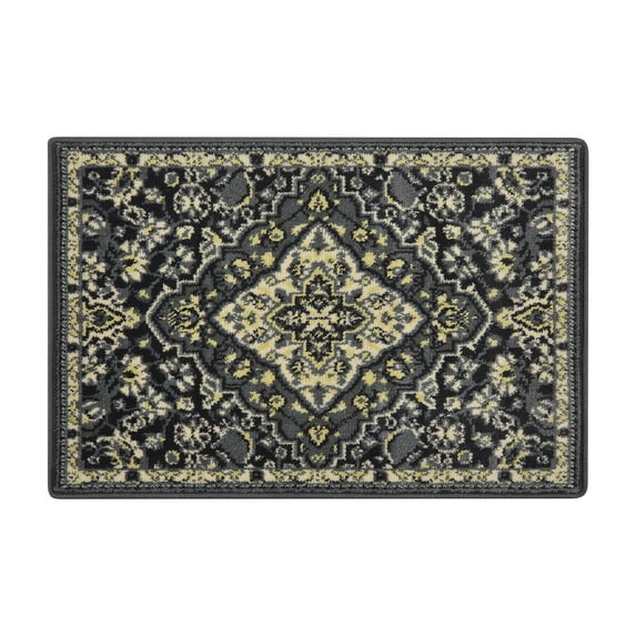 GlowSol 2' x 3' Small Rug Vintage Persian Floral Medallion Door Mat Soft Retro Traditional Floorcover for Entryway, Gray
