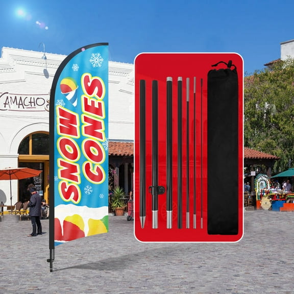 QSUM now Cones Feather Flag with Flag Pole Kit and Ground Spike, 8.2FT now Cones Windless Flag Banner Sign Business for Outdoor Advertising Sign Decoration Display