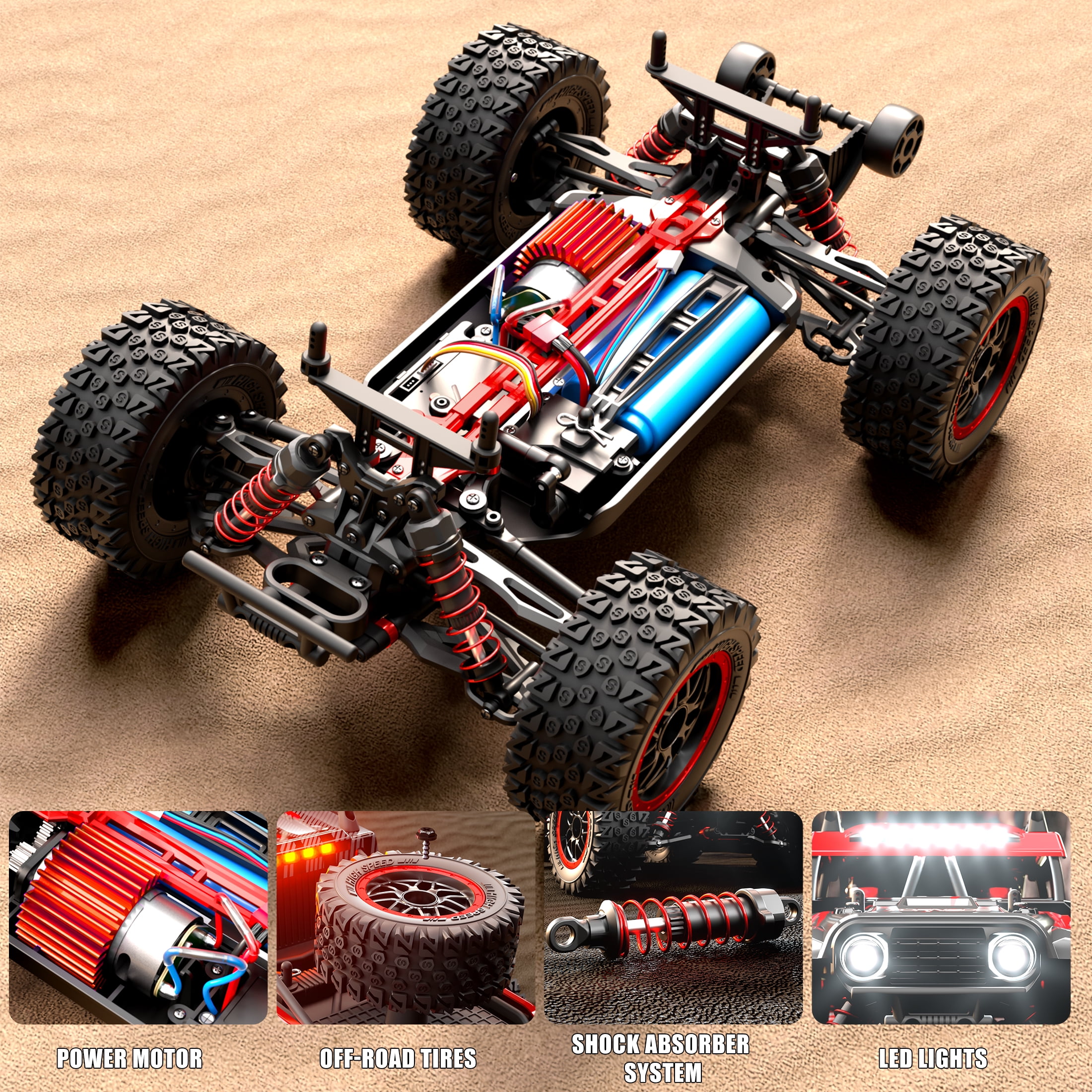 RC Cars 1:14 4WD High Speed Remote Control Truck 60+km/h Fast All Terrain Off Road RC Truck Toy Gifts for Kids Adults, 2 Batteries
