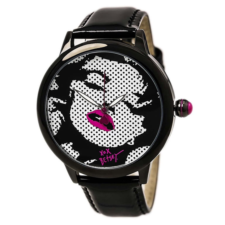 Betsey Johnson Black Watch with Pink Lips Design BETSEY JOHNSON PINK MARILYN LIPS WITH PINK LEATHER BAND  main image 3