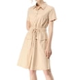 thumbnail image 2 of Vestido camisero de algodón con cuello abotonado y vestidos tipo safari para mujerBeige XL, 2 of 6