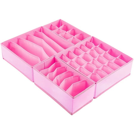 

Inevnen 4 Pieces Underwear Drawer Organizers Divider Closet Socks Organizer and Storage Boxes for Lingerie Bra Undies