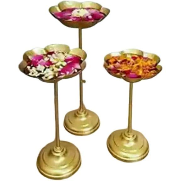 Decorative Urli Bowl Tealight Holder Stand Set of 3 Floating Diya Gift for Decoration, Golden