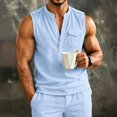 thumbnail image 2 of Lopecy-Sta Tank Tops for Men Stand Collar Half Button Sleeveless Henley Linen Blend Chest Pocket Loose Casual Summer Vests, 2 of 6